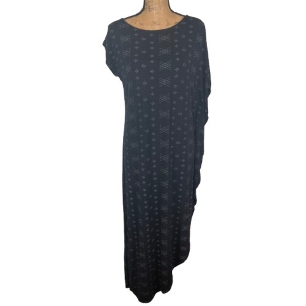 Tanoa Black‎ Tribal Geometric Print Asymmetrical Draped Midi Dress Size Medium